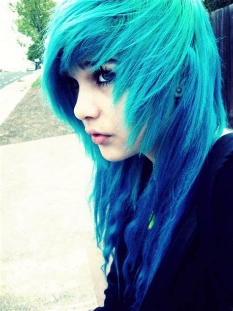 Emo Girl Cute Blue Hair Pretty Brunette Nineimages