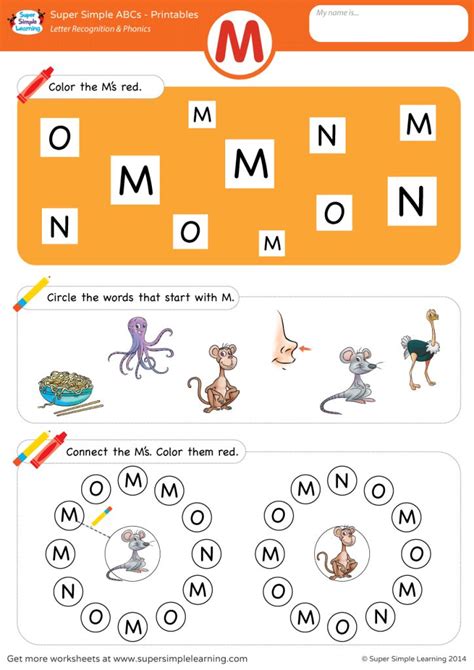 Letter Recognition And Phonics Worksheet M Uppercase Super Simple