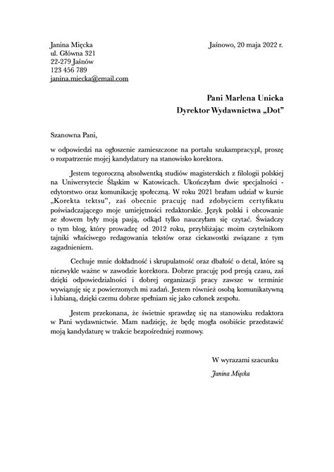 List motywacyjny Język polski