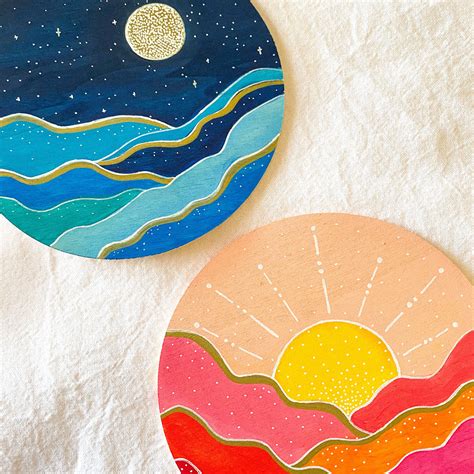 The Sun And The Moon ☀️ 🌙 Circle Canvas Mini Canvas Art Diy Canvas