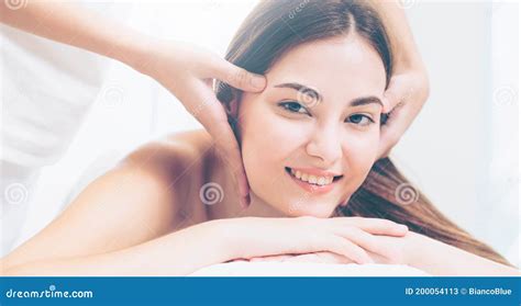 Woman Gets Facial And Head Massage In Luxury Spa Stock Image Image Of Hand Fresh 200054113