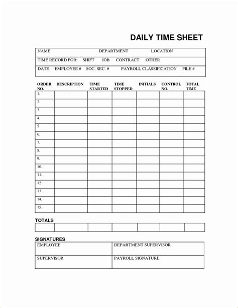 Printable Daily Time Sheets Template Business Psd Excel