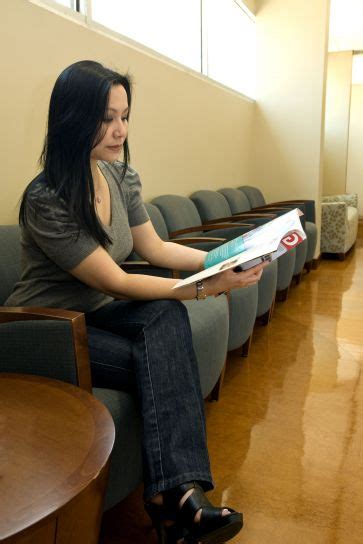 Free Picture Young Woman Waiting Reading Magazine Waiting Room