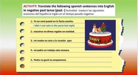 traducir las siguientes oraciones del español al inglés en el tiempo