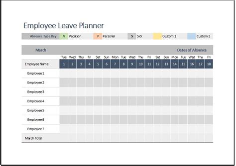 Free Staff Leave Planner Template Free Printable Templates