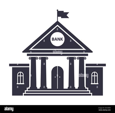Flat Black Bank Building Icon On White Background Vector Illustration
