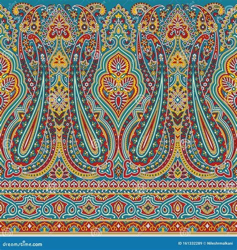 Seamless Colorful Paisley Border Design Stock Illustration