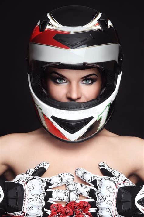 Woman In Biker Helmet Stock Photo Image Of Glamour Glamorous 18021264