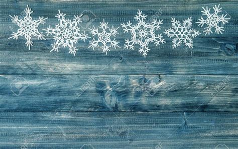 Snowflakes Border Over Rustic Wooden Background Festive