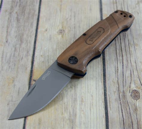 Walther Bwk2 Walnut Wood Handle Lockback Folding Knife Wpocket Clip