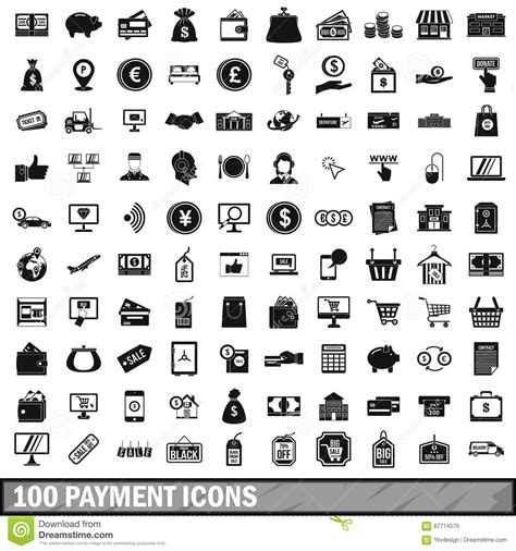 100 Payment Icons Set In Simple Style Stock Vector Illustration Of