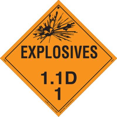 Explosive Class D Placard Permanent Vinyl Pack Of Labelmaster