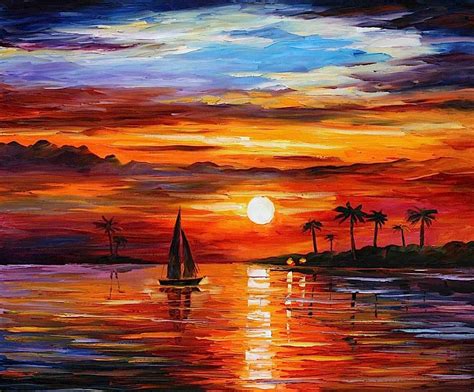 Sunset In The Beach — Palette Knife Oil Painting On Canvas By Leonid