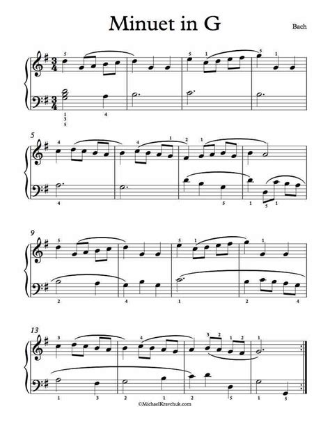 Free Piano Sheet Music Bach Minuet In G Major Partituras
