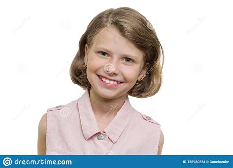Portrait Of Beautiful Girl Of 7 8 Years Old Child With Perfect White