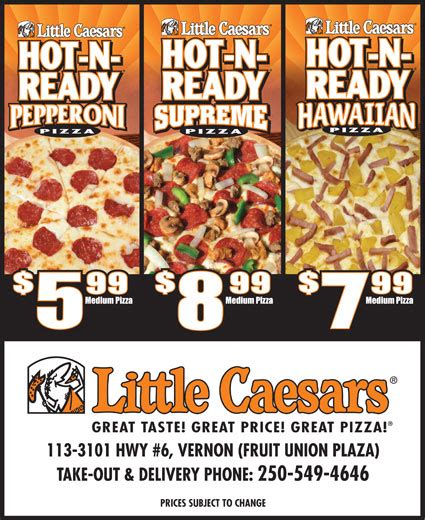 8 slices.add a 2nd specialty pizza to your cart for free on tuesdays and wednesdays. Little Caesar's Pizza - Vernon, BC - 113-3101 Highway 6 ...