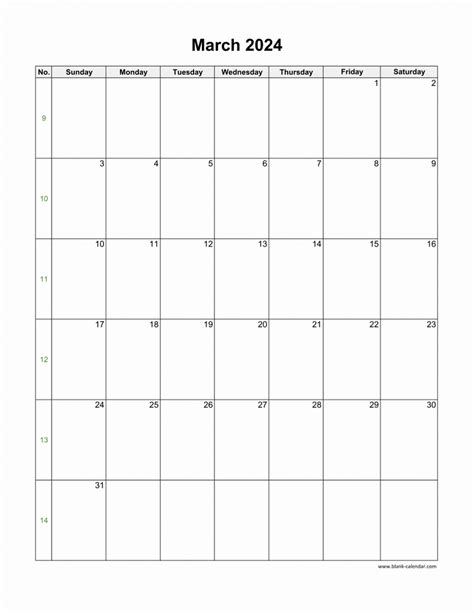 Download March 2024 Blank Calendar With Us Holidays Vertical