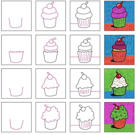 Easy How To Draw A Cupcake Tutorial Video And Cupcake Coloring Page