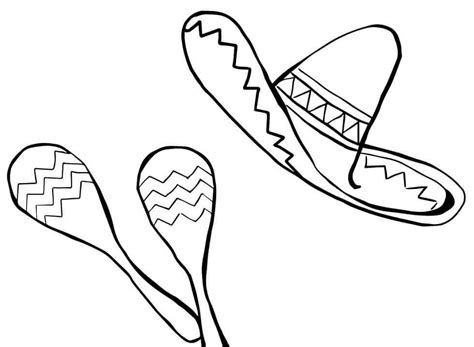 Maracas Y Sombrero Mexicano Para Colorear Imprimir E Dibujar Coloringonly Com