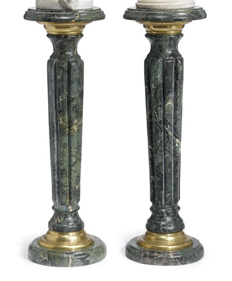 Lot 10 Pair Of Gilt Metal Green Marble Pedestals