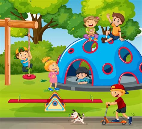 Young Children Playing Playground Illustration Stock Vector Image By