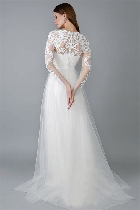 Diy wedding dress | wedding dress with lace appliques 2. Katherine White Lace & Tulle Modest Wedding Dress with ...