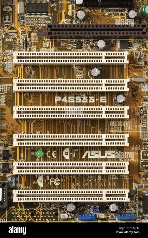 Pci And Agp Slots On An Asus Motherboard Stock Photo Alamy