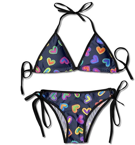 Swimsuit Bright Gradient Colorful Hearts Womens Wrap Top Bottom Bathing