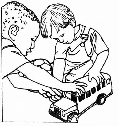 Playing Coloring Pages Toys Sharing Cars Children