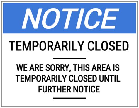 Temporarily Closed Full Sheet Notice Label Template Onlinelabels®
