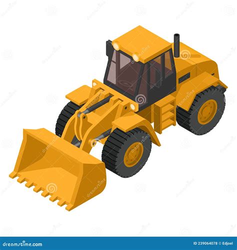Isometric Heavy Machinery With Yellow Front Loader On A White