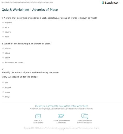 Check spelling or type a new query. Quiz & Worksheet - Adverbs of Place | Study.com