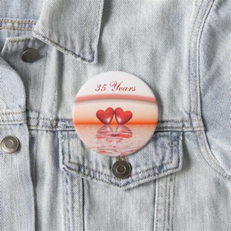35th Anniversary Coral Hearts Pinback Button Zazzle