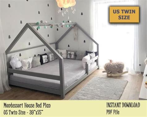 You can begin with two toddler beds. Montessori Bed, Twin Bed Plan, Toddler Bed, House Bed Frame , DIY Wooden Floor Bed for Kids ...