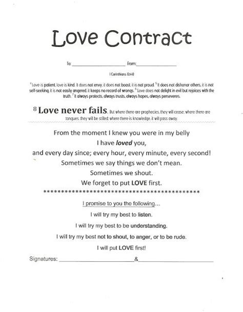 Love Contracts For Couples Marriage Contract Template