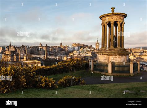 Calton Hill Dugald Stewart Monument And The Edinburgh Old Town