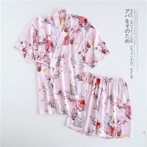 Conjunto De 2 Piezas De Pijama Kimono Japonés Para Mujer Ropa De Dormir Con Cuello En V Yukata