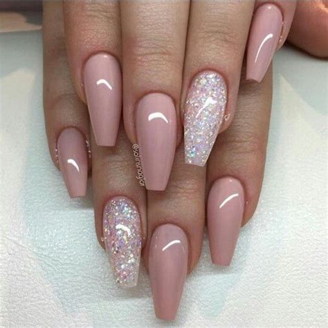 So Pretty And Soft Pink Nails Glitter Accent Nails Cute Acrylic Nails