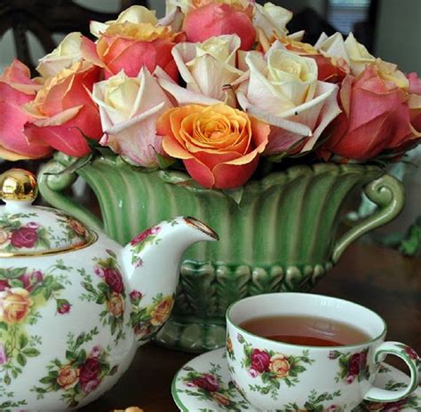 Tea And Roses Teapot Still Life Flowers Roses Tea Teacup Hd