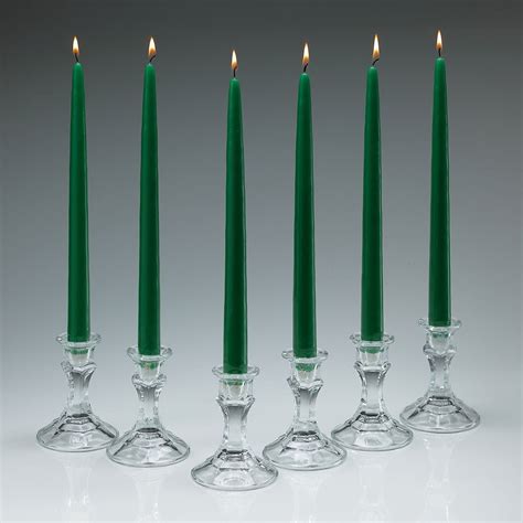 Green Unscented Taper Candles 12 Inch Tall 34 Inch Thick Burn 10 Hours