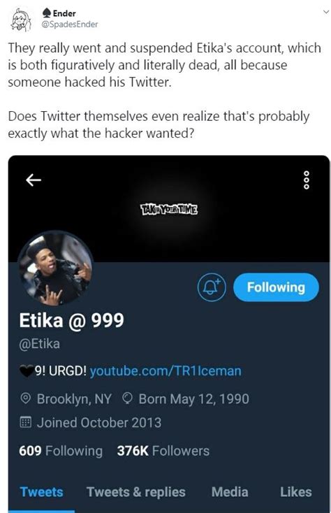 Etikas Twitter Account Suspended After Tragic Death As Youtubers Fans