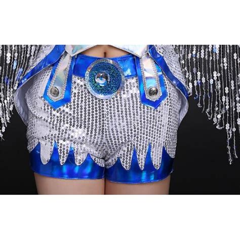 Royal Blue Silver Sequins Women S Ladies Long Sleeves Tuxedo Fringes Tassels Fashion Sexy Stage