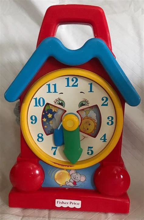 Vintage Fisher Price 1994 Musical Wind Up Clock Red Blue Toy 10” Hands