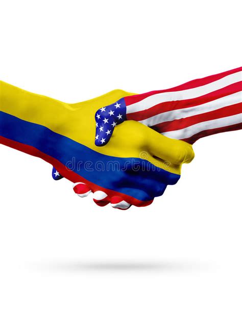 Flags Of United States And Colombia Countries Overprinted Handshake
