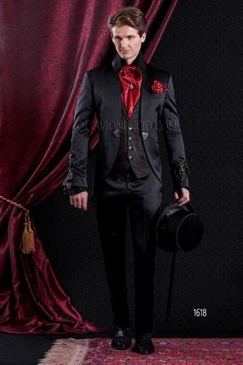 Ongala 1618 Shiny Black And Red Mandarin Collar Italian Luxury Suit