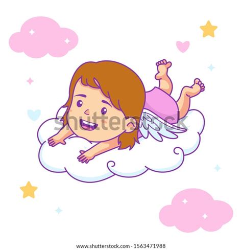 Cute Baby Girl Angel Clouds Vector стоковая векторная графика без