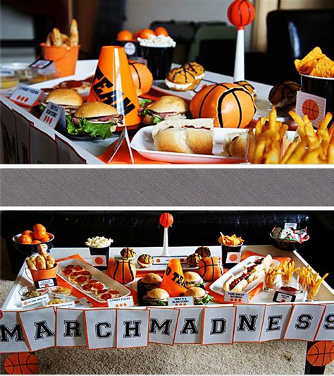 We had hired a company to provide the coaches, so they did all of the hard work of organising then they came into the party room which had a few decorations and we had all set up for them to eat. Basketball Party Ideas | March Madness Party