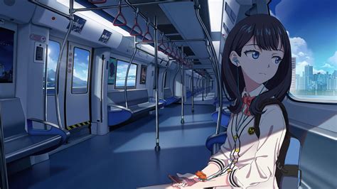 Hd Wallpaper Anime Girl In Train Listening To Music