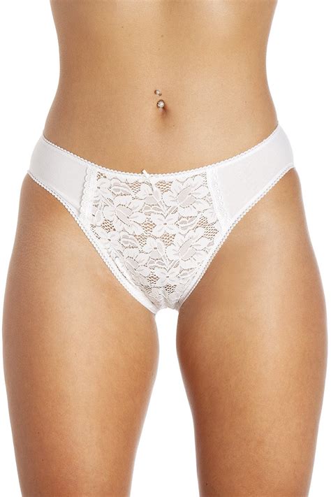 Camille Womens 3 Pack Lace Front Hi Leg Briefs White Camille From