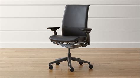 Immaculate vintage steelcase rolling office desk chair brown adjustable swivel. Steelcase ® Think ™ Ebony Leather Office Chair Elmosoft: Ebony | Crate and Barrel
